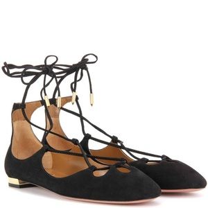 *Authentic* Aquazzura Christy Flats, Black Suede, Excellent Condition, size 37.5